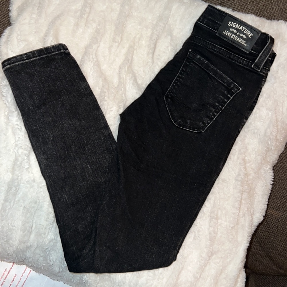 Levi Strauss signature black denim super skinny jeans distressed pants 8 girls​​ - Picture 6 of 13